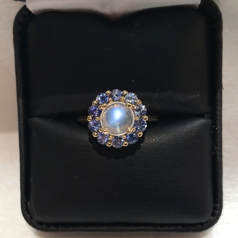14K Yellow Gold Moonstone and Sapphire Ring Size 6.25   j7618